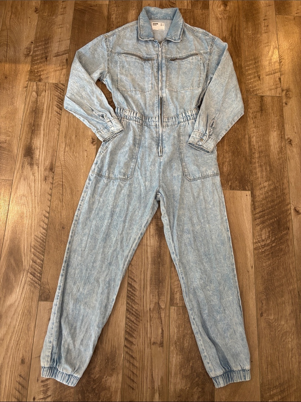 Bershka Light Acid-Wash Denim Jumpsuit